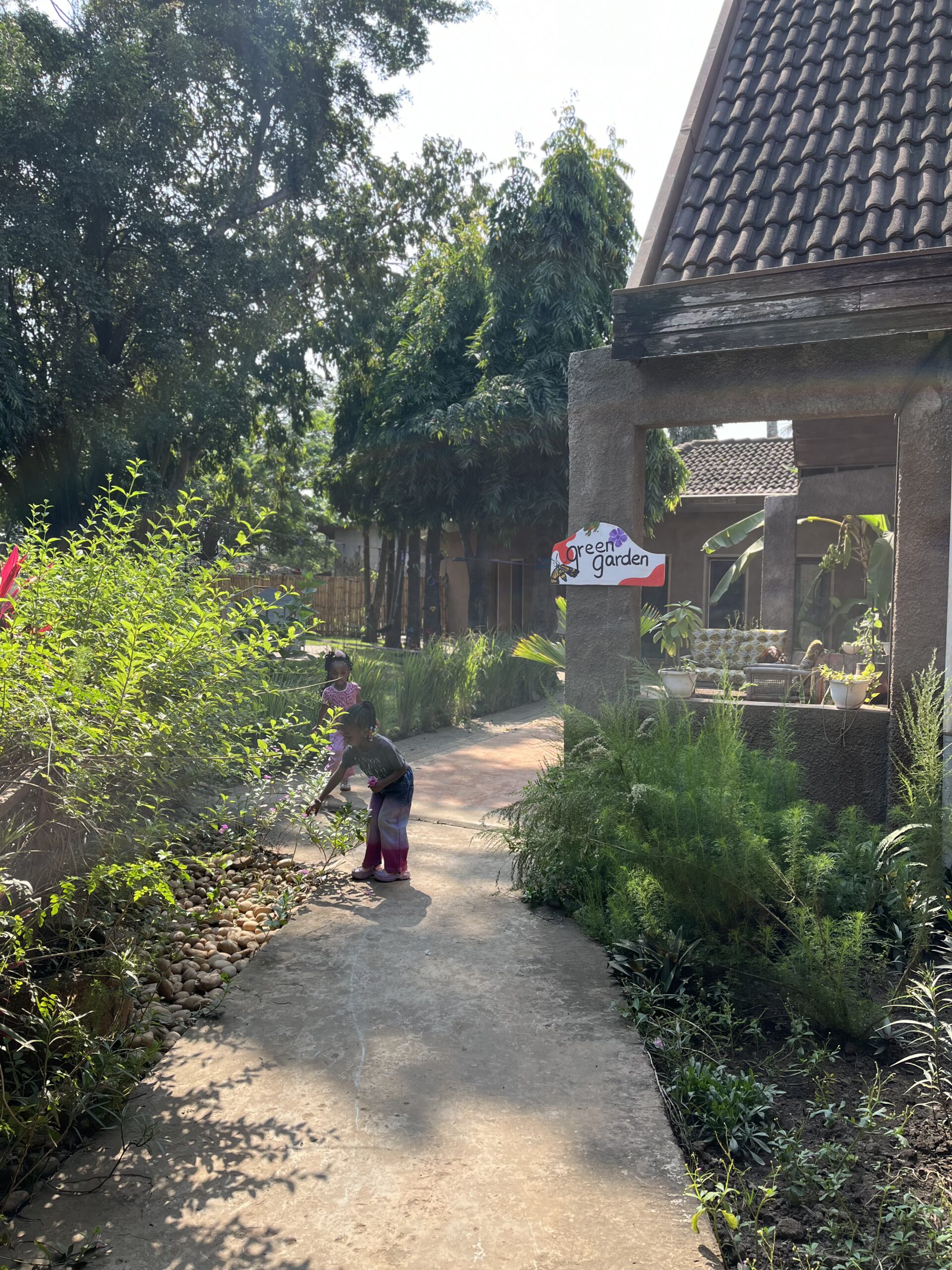 green garden entrance path.